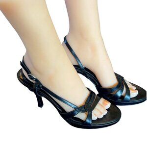Vintage Y2K Alfani Black Slingback Strappy Stiletto Heels
